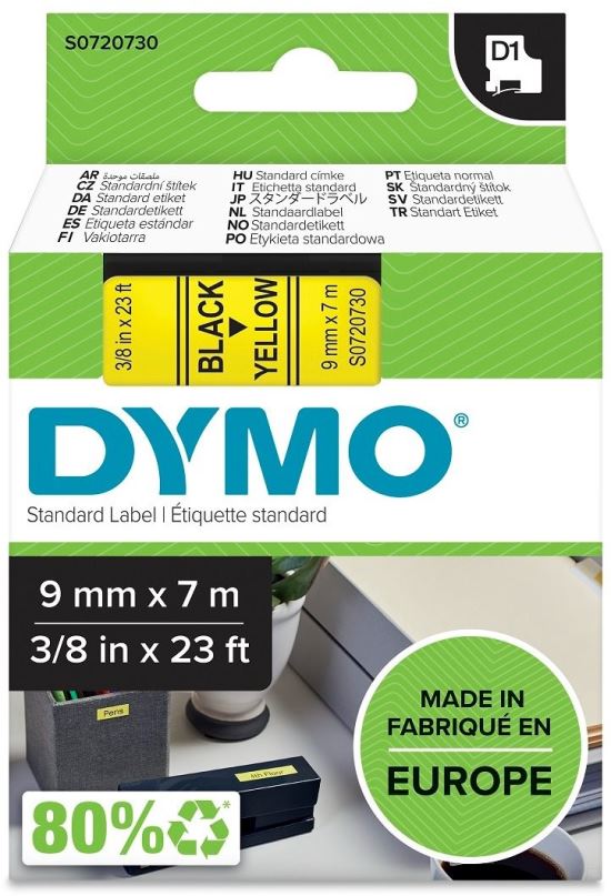 TZ páska Dymo D1, S0720730, 9mm, žlutá/černá