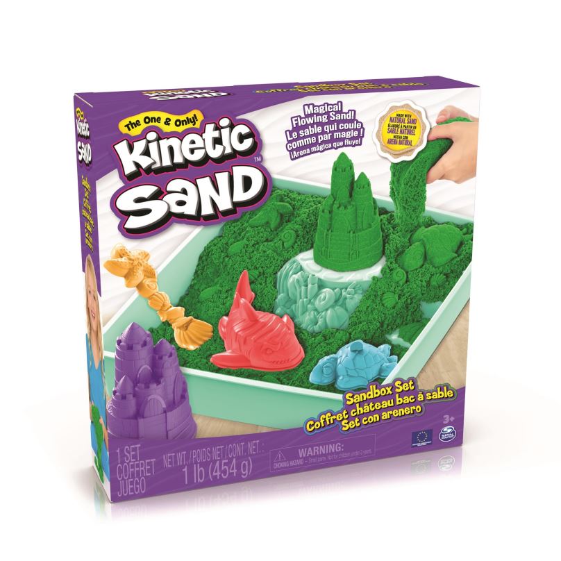 Kinetický písek Kinetic Sand Krabice tekutého písku s podložkou Zelená