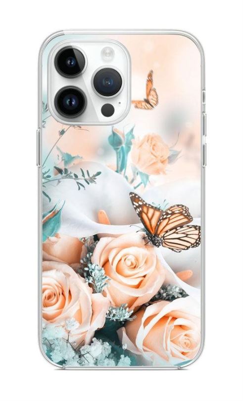 Kryt na mobil TopQ Kryt iPhone 14 Pro Růže s motýlem 82473