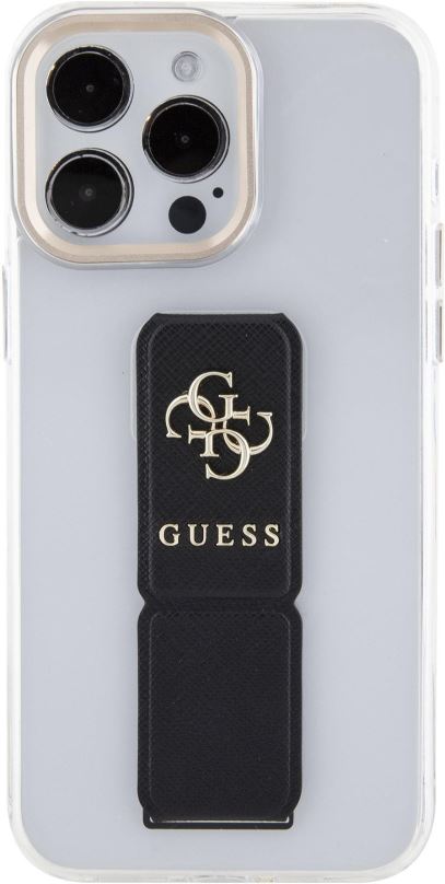 Kryt na mobil Guess PU Grip Stand 4G Metal Logo Zadní Kryt pro iPhone 15 Pro Black