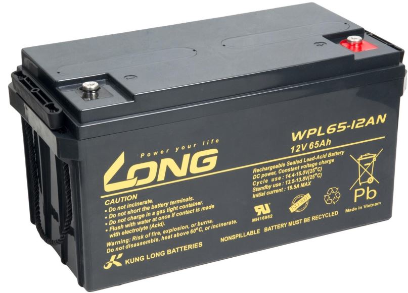 Baterie pro záložní zdroje LONG baterie 12V 65Ah M6 LongLife 12 let (WPL65-12AN)