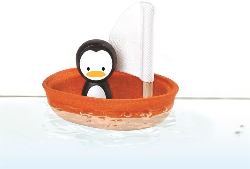 Hračka do vody PlanToys Plachetnice s tučňákem