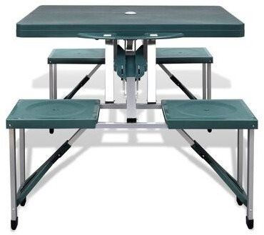 Campingová sada Skládací kempingový set stůl a 4 stoličky, hliník, extra lehký, zelený