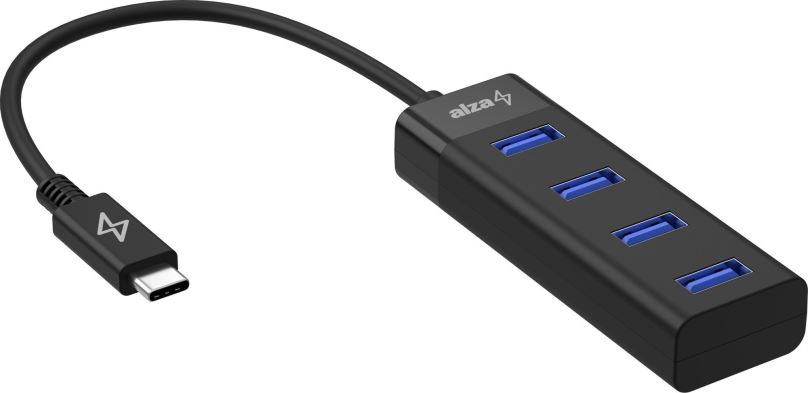 USB Hub AlzaPower Core USB-C (M) na 4× USB-A (F) černá