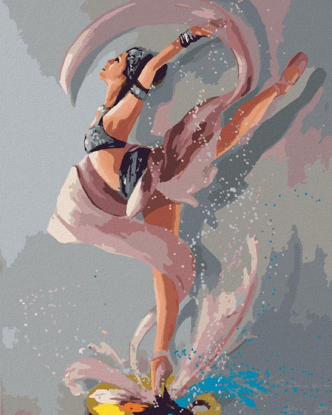 Malování podle čísel Baletka tančící na paletě barev, 80x100 cm, bez rámu a bez vypnutí plátna