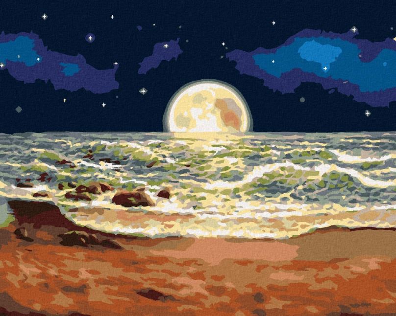 Malování podle čísel Měsíc schovaný za mořem, 40x50 cm, bez rámu a bez vypnutí plátna