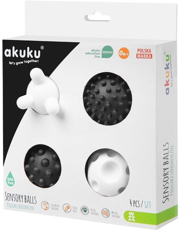 Míč pro děti AKUKU sada senzorických míčků černobílé 4 ks