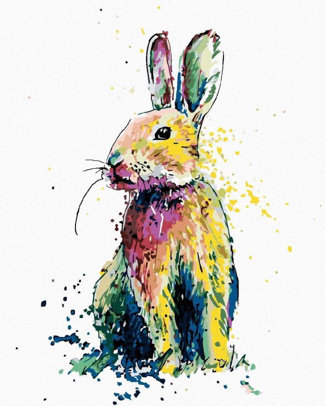 Malování podle čísel Barevný králík, 80x100 cm, bez rámu a bez vypnutí plátna