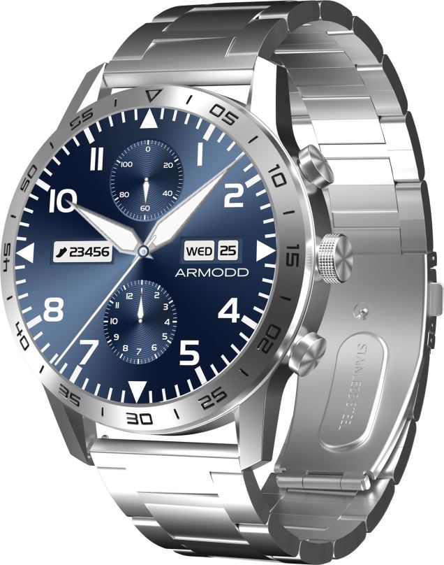 Chytré hodinky ARMODD Silentwatch 4 Pro stříbrná s kovovým řemínkem + silikonový řemínek