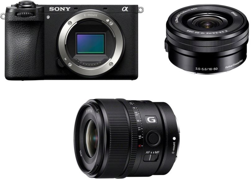 Set Sony Alpha A6700 + E PZ 16–50 mm f/3,5–5,6 + Sony E 15 mm F1.4 G