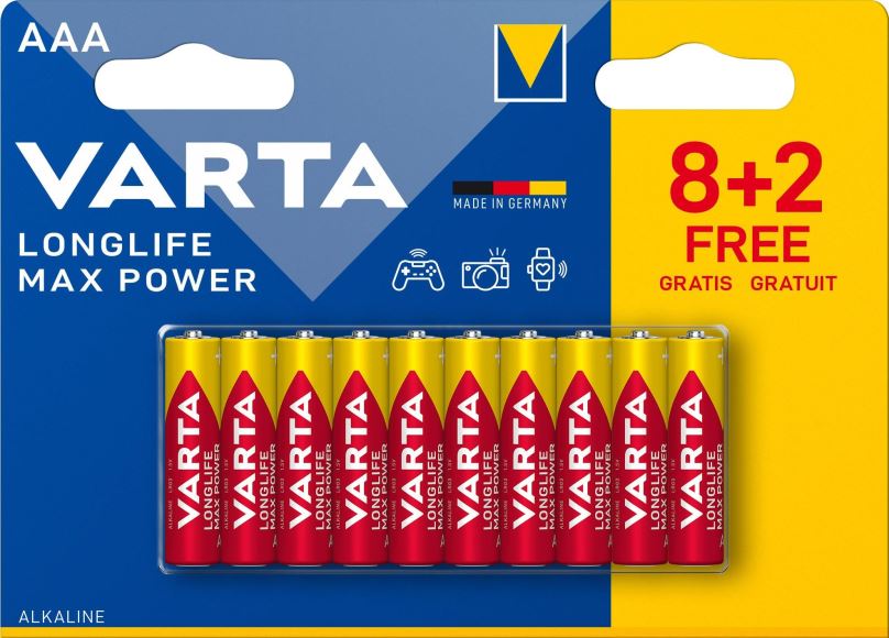 Jednorázová baterie VARTA alkalická baterie Longlife Max Power AAA 8+2ks