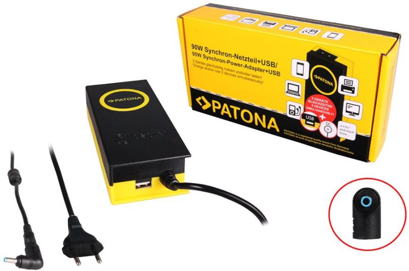 Napájecí adaptér PATONA k ntb/ 19V/4.7A 90W/ konektor 4.5x3mm/ + výstup USB