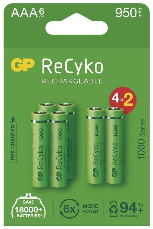 Nabíjecí baterie GP ReCyko 1000 AAA (HR03), 6 ks