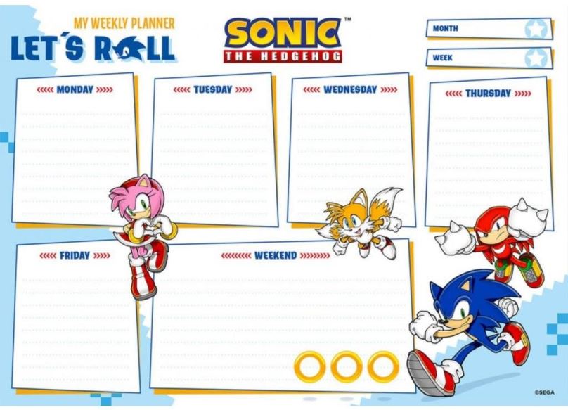 Diář Grupo Erik Sonic: Sonic the Hedgehog, stolní týdenní plánovač A4
