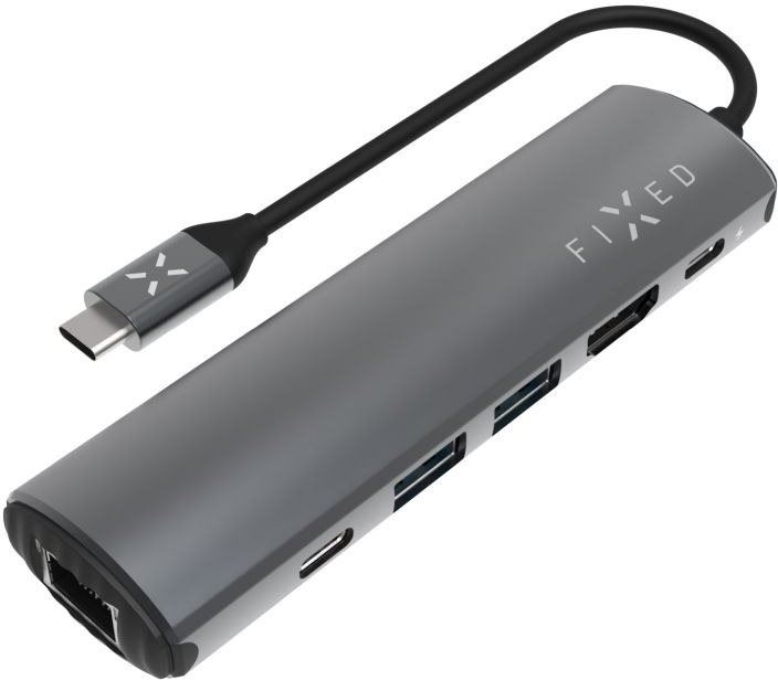 Replikátor portů FIXED HUB Pro 6in1 USB-C 3.2 Gen2 4k60Hz pro notebooky a tablety šedý