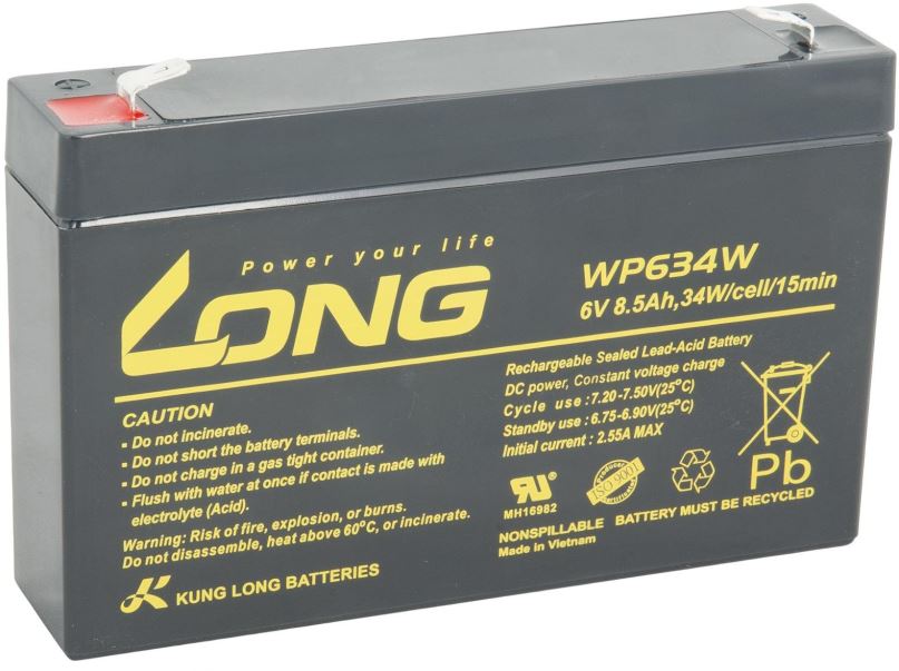 Baterie pro záložní zdroje LONG baterie 6V 8,5Ah F2 HighRate (WP634W)