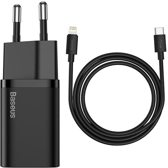 Nabíječka do sítě Baseus Super SI set adaptéru USB-C 20W a kabelu USB-C do Lightning 1m, černá