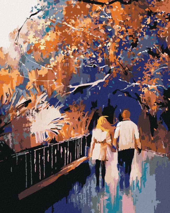 Malování podle čísel Zamilovaný pár v parku, 80x100 cm, bez rámu a bez vypnutí plátna