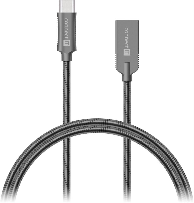 Datový kabel CONNECT IT Wirez Steel Knight USB-C 1m, metallic anthracite