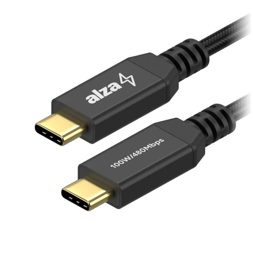 Datový kabel AlzaPower AluCore USB-C / USB-C 2.0, 5A, 100W, 1m černý