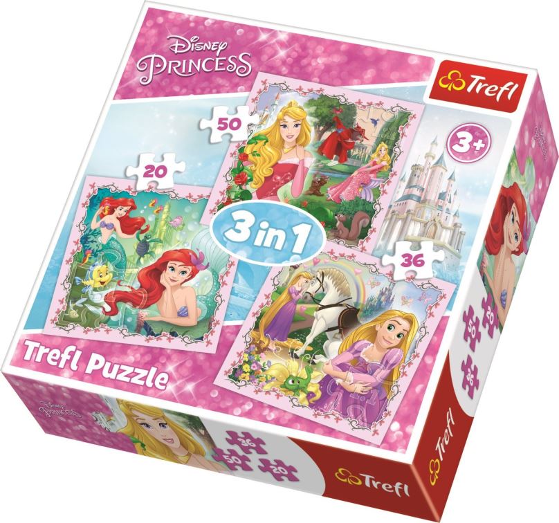 Puzzle Trefl Puzzle Disney princezny se zvířecími přáteli 3v1 (20,36,50 dílků)