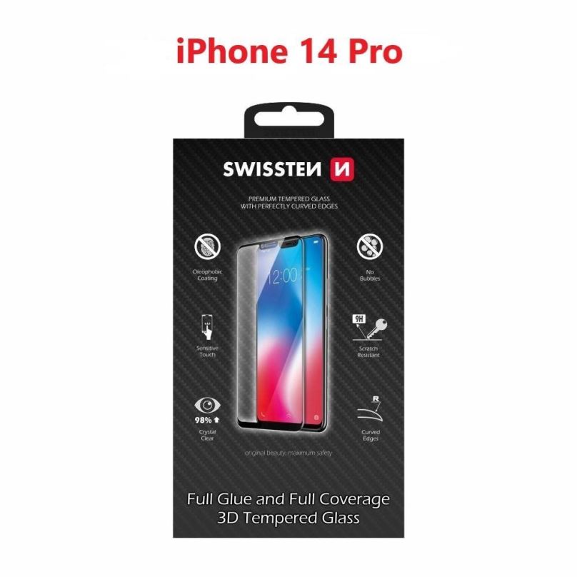 Ochranné sklo Swissten 3D Full Glue pro Apple iPhone 14 Pro černé