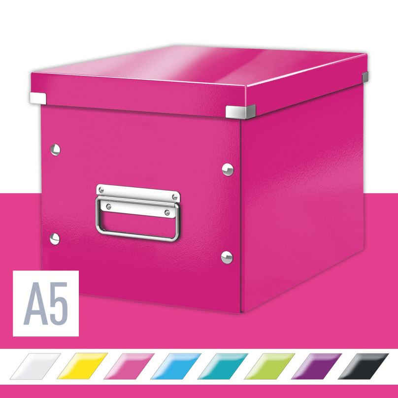 Archivační krabice LEITZ WOW Click & Store A5 26 x 24 x 26 cm, růžová