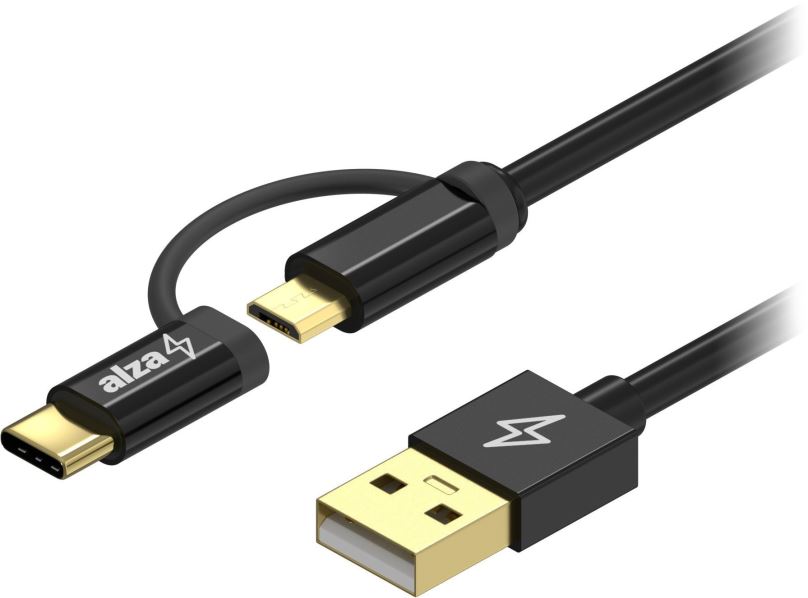 Datový kabel AlzaPower AluCore 2in1 Micro USB + USB-C 2m černý