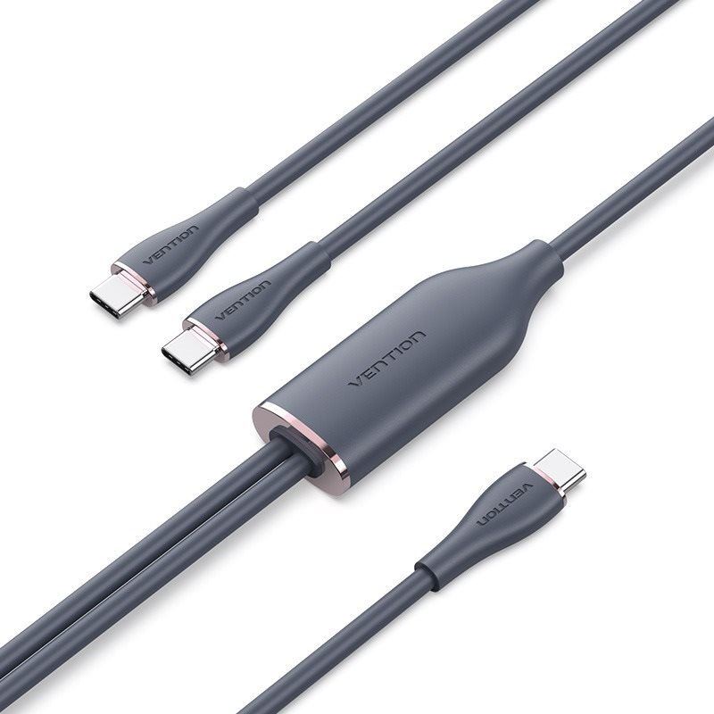 Datový kabel Vention USB 2.0 Type-C Male to 2 Type-C Male 5A Cable 1.5M Black Silicone Type