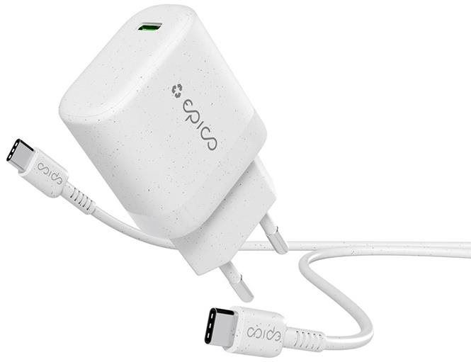 Nabíječka do sítě Epico Resolve 30W GaN síťová nabíječka s 1.2m USB-C kabelem - bílá