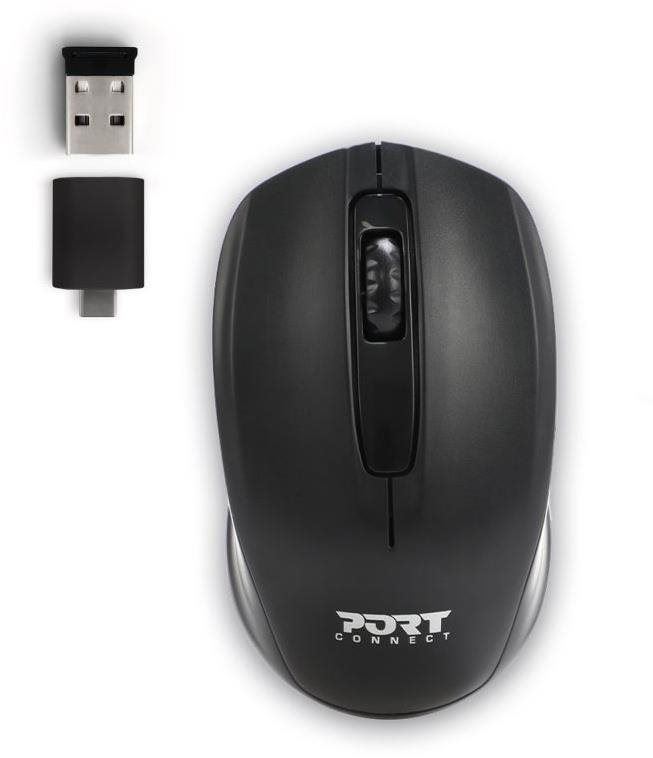 Myš PORT CONNECT Wireless office, bezdrátová, USB-A/USB-C dongle, černá