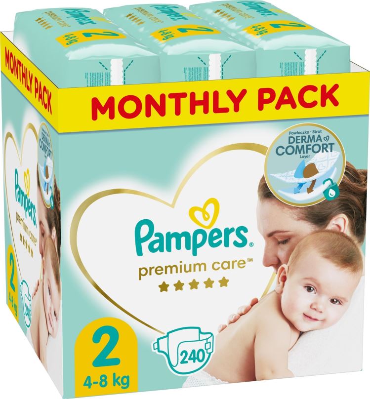 Jednorázové pleny PAMPERS Premium Care vel. 2 Mini (240 ks) - měsíční balení