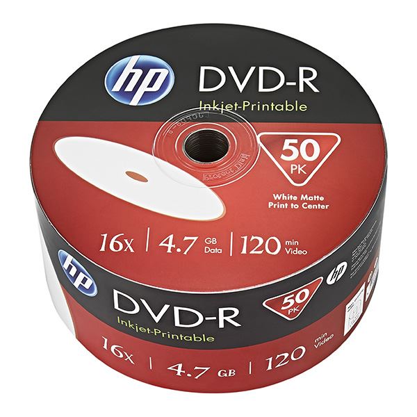 HP DVD-R, Inkjet Printable, DME00070WIP-3, 69302, 4.7GB, 16x, bulk, 50-pack, 12cm, pro archivaci dat