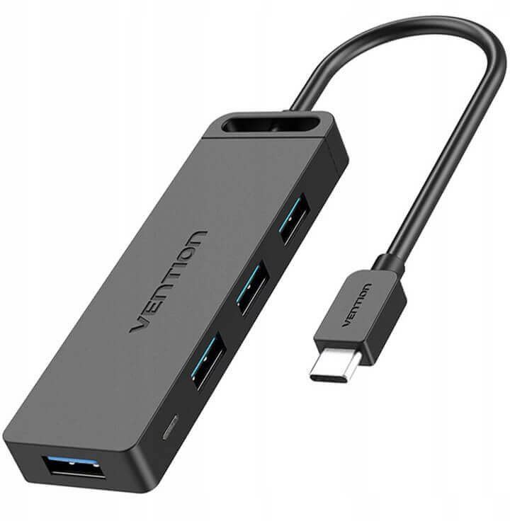 USB Hub Vention Type-C to 4-Port USB 3.0 Hub with Power Supply 0.5m Black