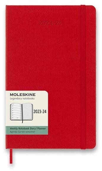 Týdenní diář Moleskine 2023-2024 L, tvrdé desky, červený