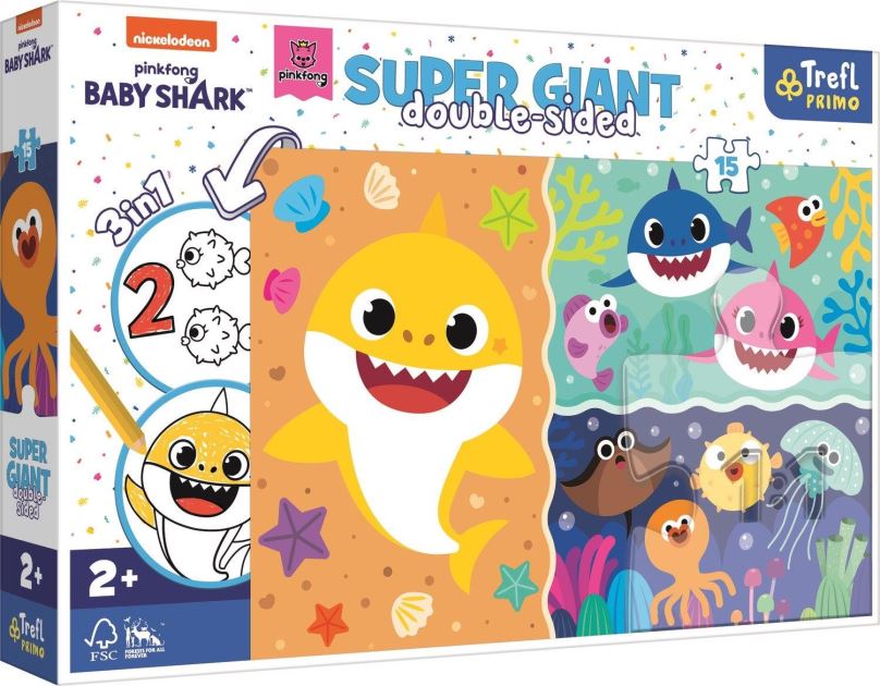 Puzzle Trefl Oboustranné puzzle Baby Shark super giant 15 dílků