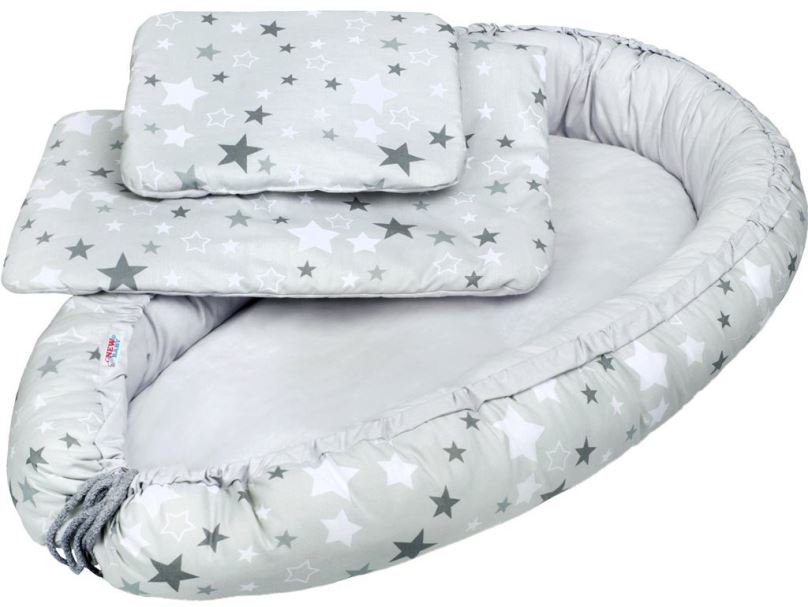 Hnízdo pro miminko New Baby Luxusní hnízdečko s peřinkou a polštářkem hvězdičky - bílo-šedé