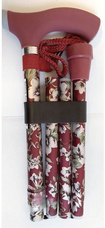 Vycházková hůl Sundo Skládací podpůrná hůl se silikonovou rukojetí, výška 85 - 95 cm, burgundské květiny