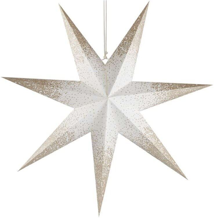 Vánoční osvětlení EMOS LED hvězda papírová závěsná se zlatými třpytkami na okrajích, bílá, 60 cm, vnitřní