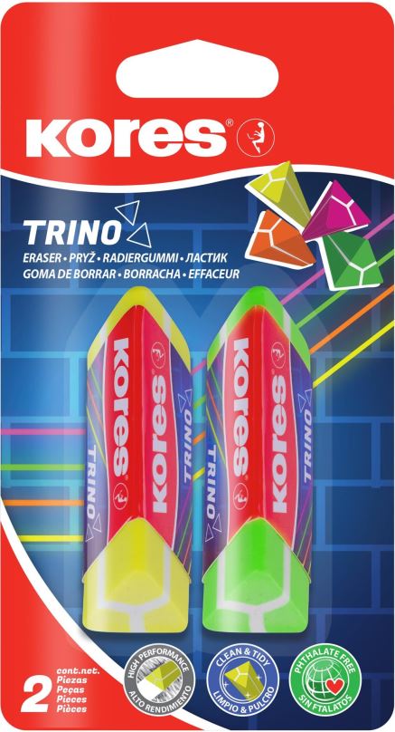 Guma KORES TRINO trojhranná, barevný mix - balení 2 ks