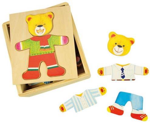 Vkládačka Dřevěné oblékací puzzle v krabičce - Pan Medvěd