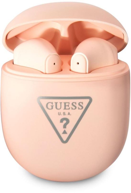 Bezdrátová sluchátka Guess True Wireless Triangle Logo BT5.0 4H Stereo Earphones Matt Pink