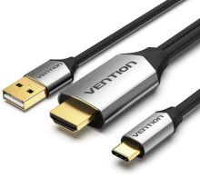 Datový kabel Vention Type-C (USB-C) To HDMI Cable with USB Power Supply 2m Black Metal Type