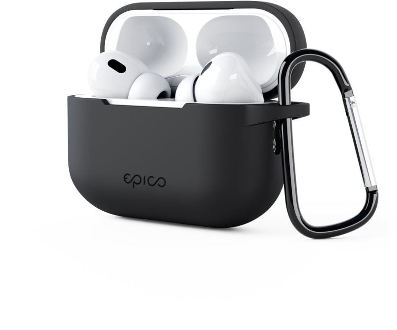 Pouzdro na sluchátka Epico silikonové pouzdro pro Airpods Pro 2 s karabinou - černé