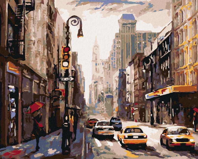 Malování podle čísel Žena s deštníkem v New Yorku, 40x50 cm, bez rámu a bez vypnutí plátna