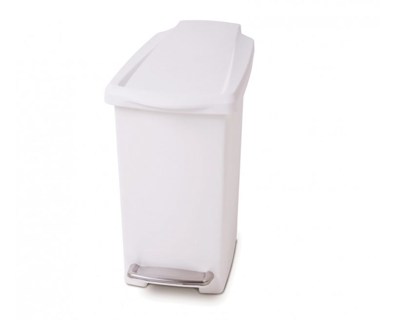 Pedálový odpadkový koš Simplehuman – 10 l, úzký, bílý plast