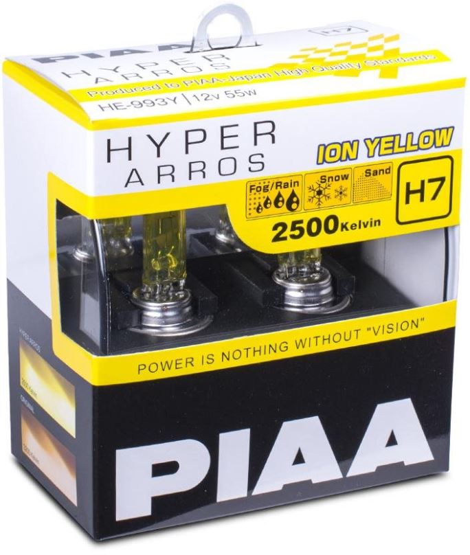 Autožárovka PIAA Hyper Arros Ion Yellow 2500KK H7 - teplé žluté světlo 2500K pro použití v extrémních podmínkách