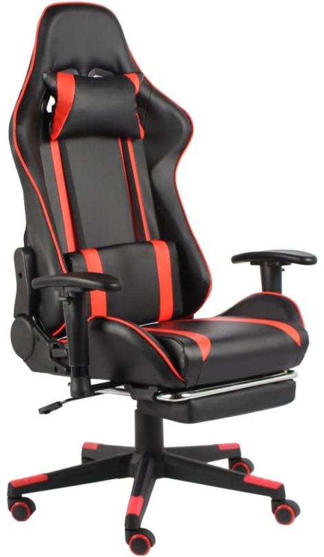 Herní židle SHUMEE Otočná herní židle s podnožkou červená PVC, 20487