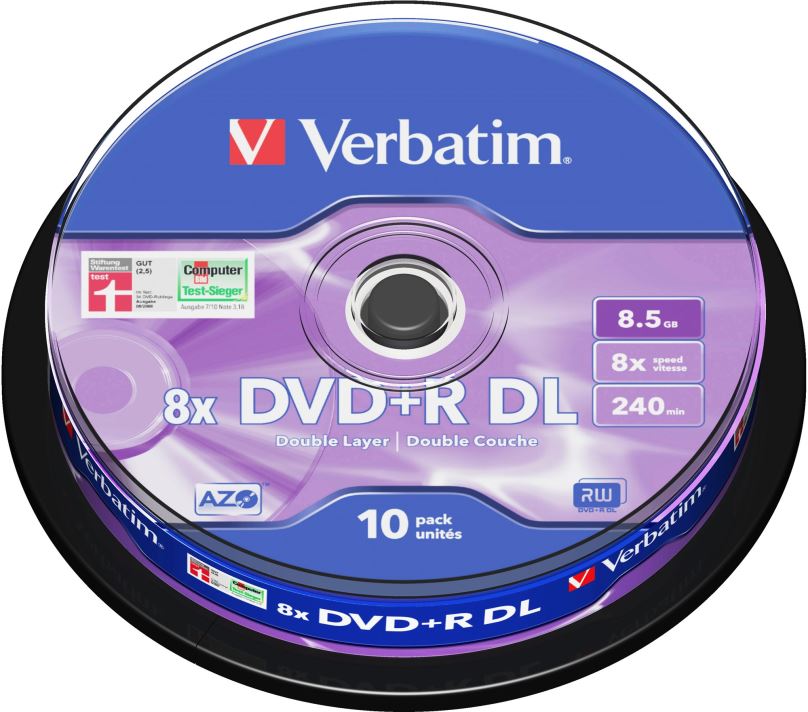 Média VERBATIM DVD+R DL AZO 8,5GB, 8x, spindle 10 ks