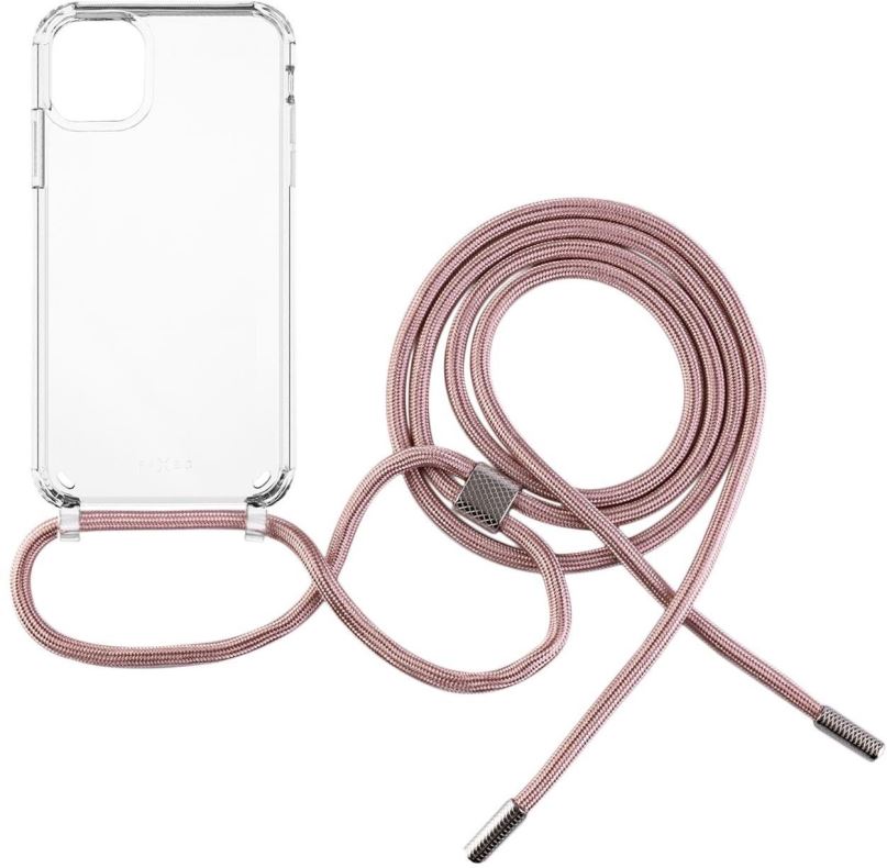 Kryt na mobil FIXED Pure Neck s růžovou šňůrkou na krk pro Apple iPhone 11